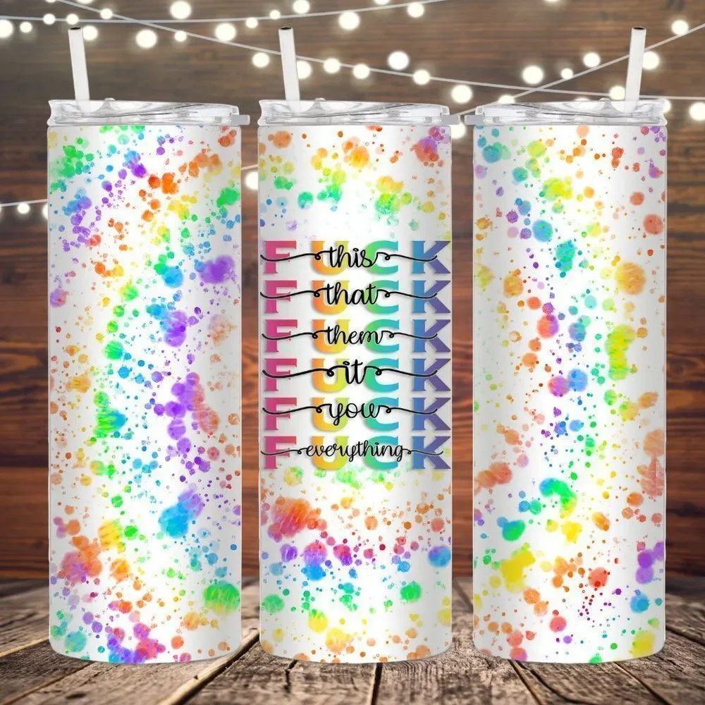 F*CK 20oz Skinny Metal Rainbow Tumbler - Picture 1 of 1